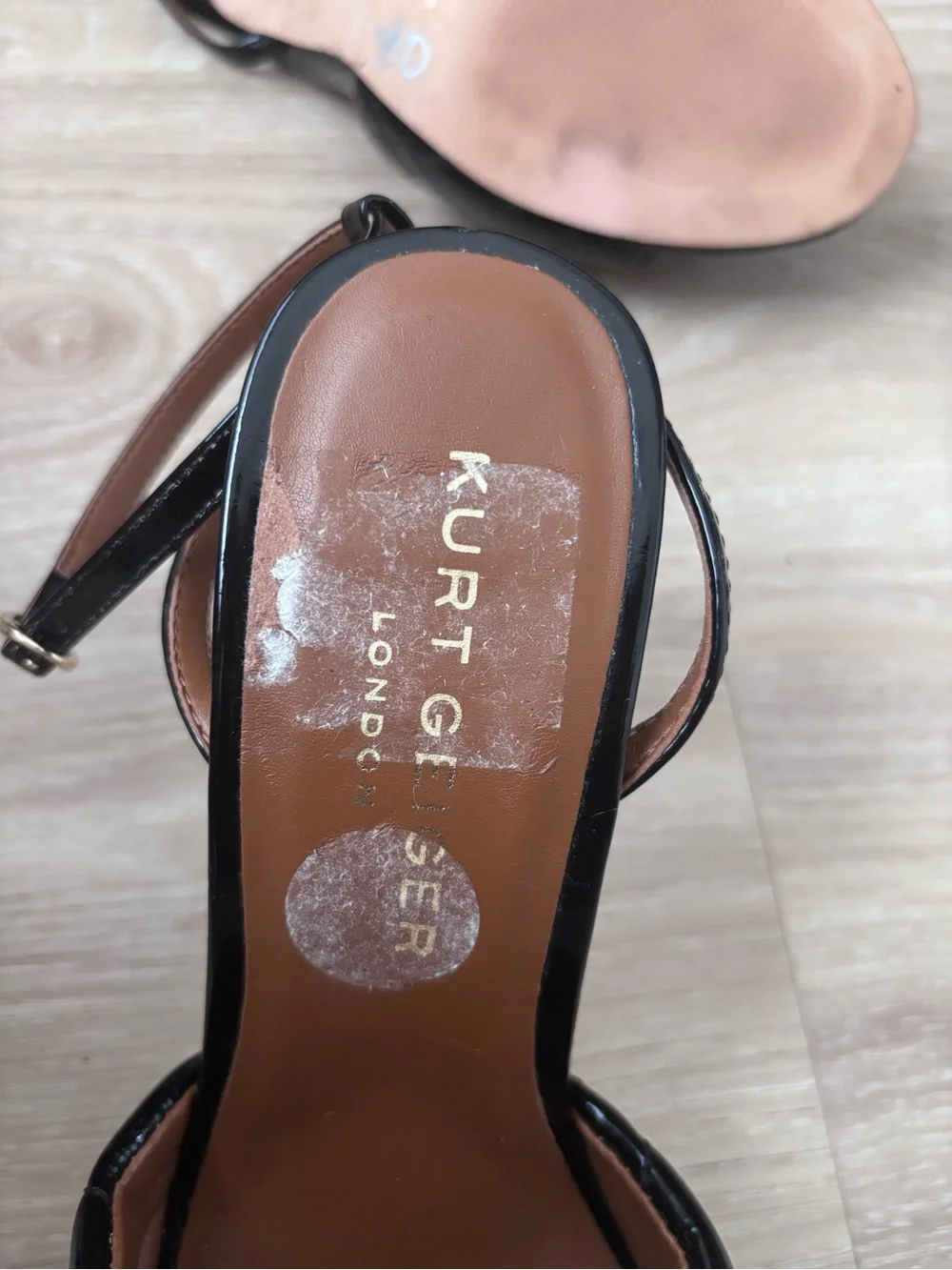 Kurt Geiger Black Patent Slingback Heels with Gold Detail